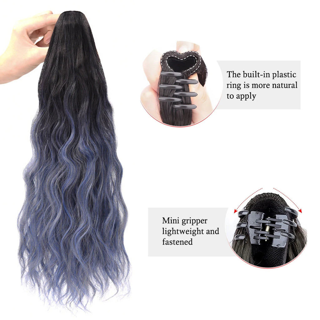 18-Inch (46 cm) Clip-In Water Ripple Ponytail Extension - Synthetic Gradient Multicolor, Heat-Resistant