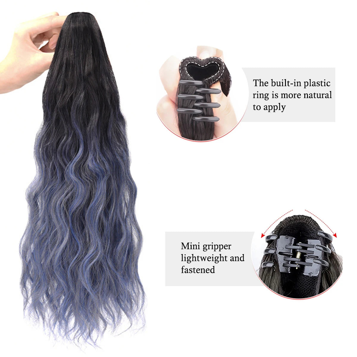 18-Inch (46 cm) Clip-In Water Ripple Ponytail Extension - Synthetic Gradient Multicolor, Heat-Resistant