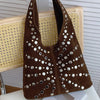 Women's Punk Metal Rivet PU Suede Bucket Shoulder Bag Underarm Tote Motorcycle Chic