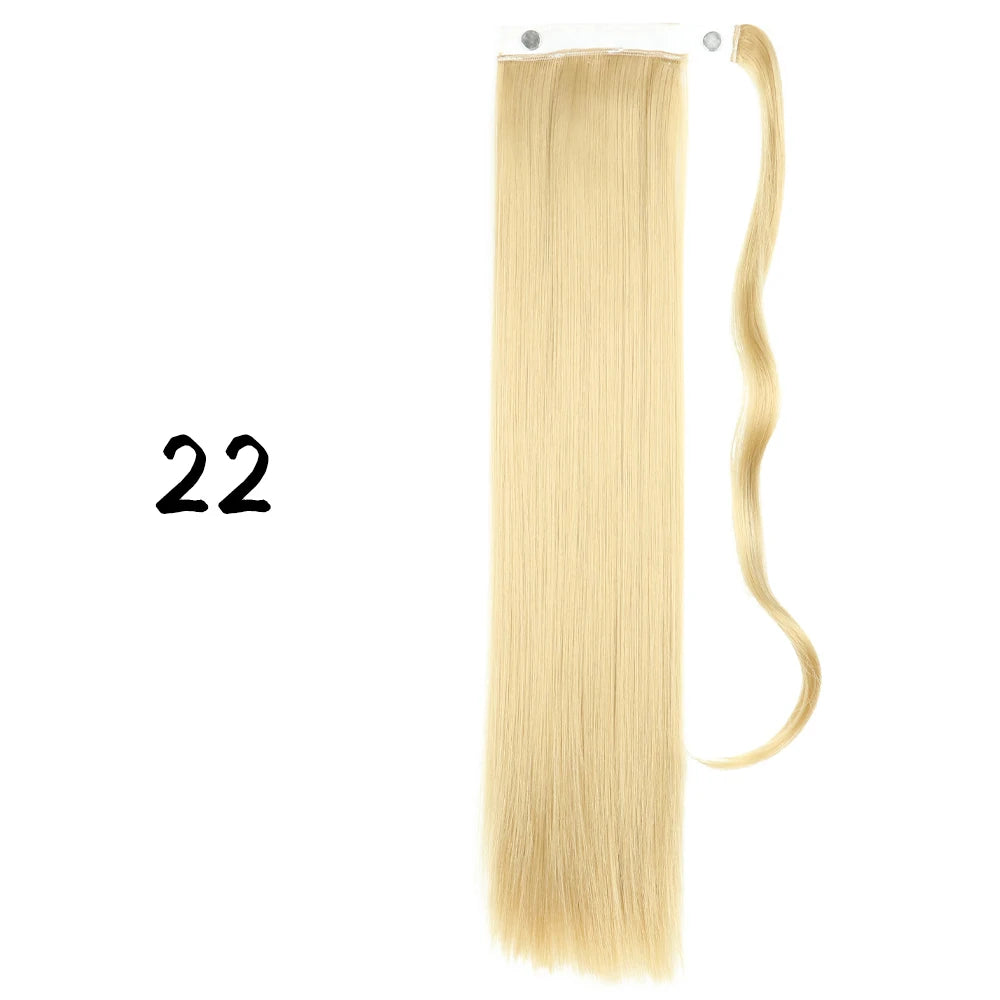 Wrap-Around Clip-In Ponytail Hair Extension 22-34 in (56-86 cm) Long Straight Heat-Resistant Synthetic Blonde Brown