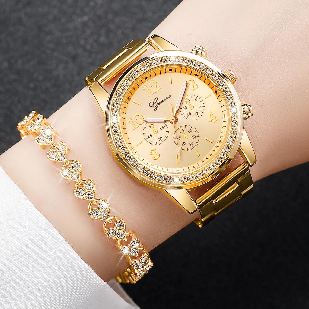 Women's Gold Stainless Steel Quartz Watch 38mm with Diamond Accent Bracelet