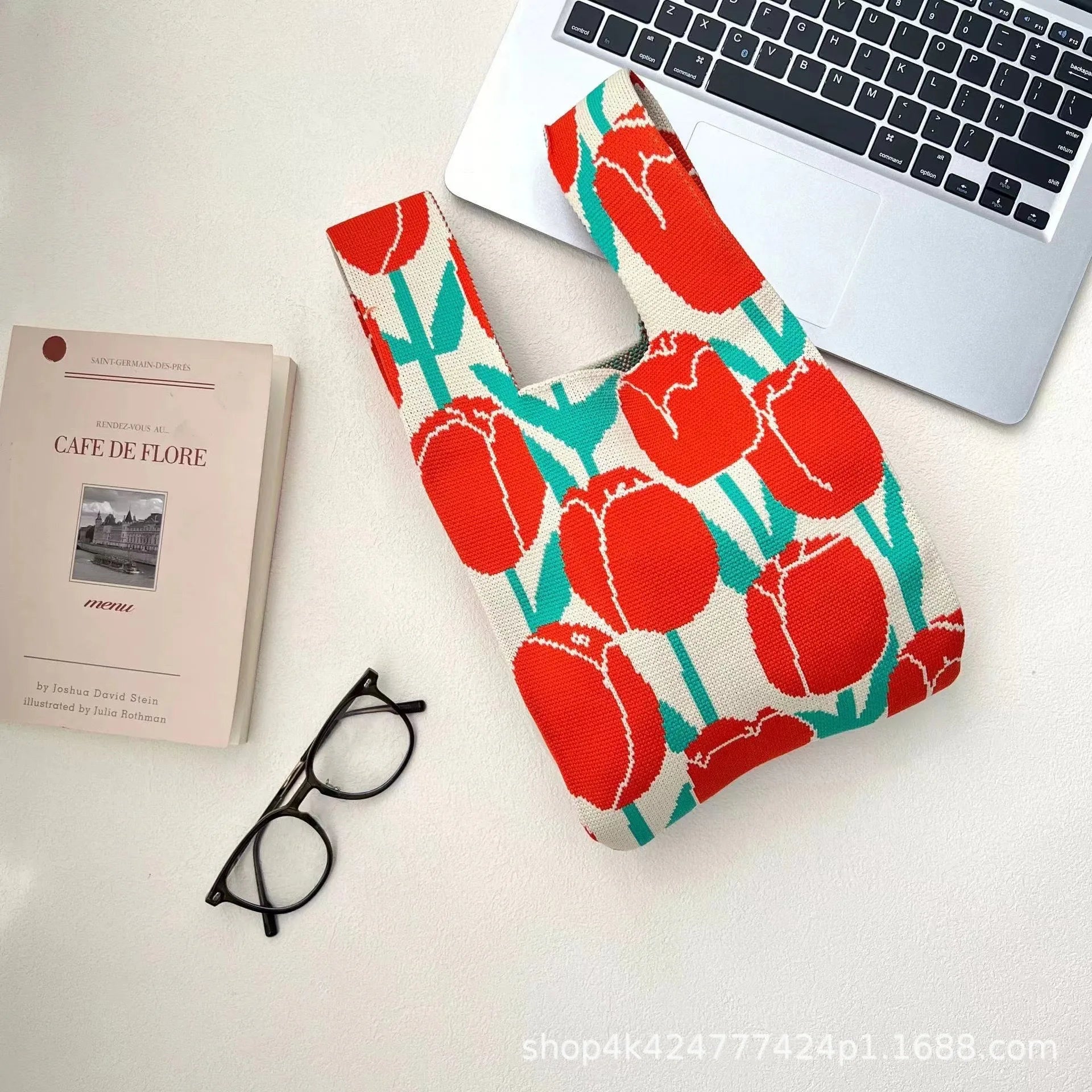 Handmade Knitted Knot Wrist Bag - Striped Mini Tote for Women, Large-Capacity Phone Bucket, Autumn Winter Casual