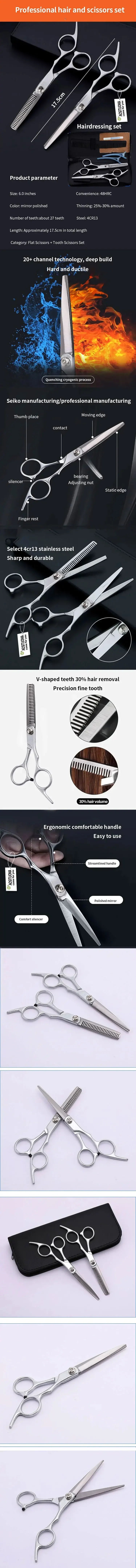 Professional 6-Inch (17 cm) Hairdressing Scissors Set - Barber Thinning and Cutting Salon Shears