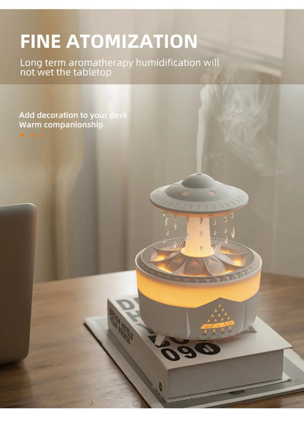 Remote-Controlled Aroma Diffuser Humidifier with RGB Night Light – UFO, Raindrop & Christmas Tree Designs for Home & Office