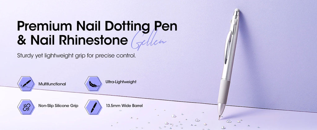 5-in-1 Double-Ended Nail Dotting Pen – 4 Stainless Steel Tips (0.8/1.0/1.6/2.0 mm) + Silicone Head for Chrome, Gradient & Rhinestones