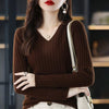 Women's V-Neck Knit Pullover Sweater — Long Sleeve Loose Fit Office Style