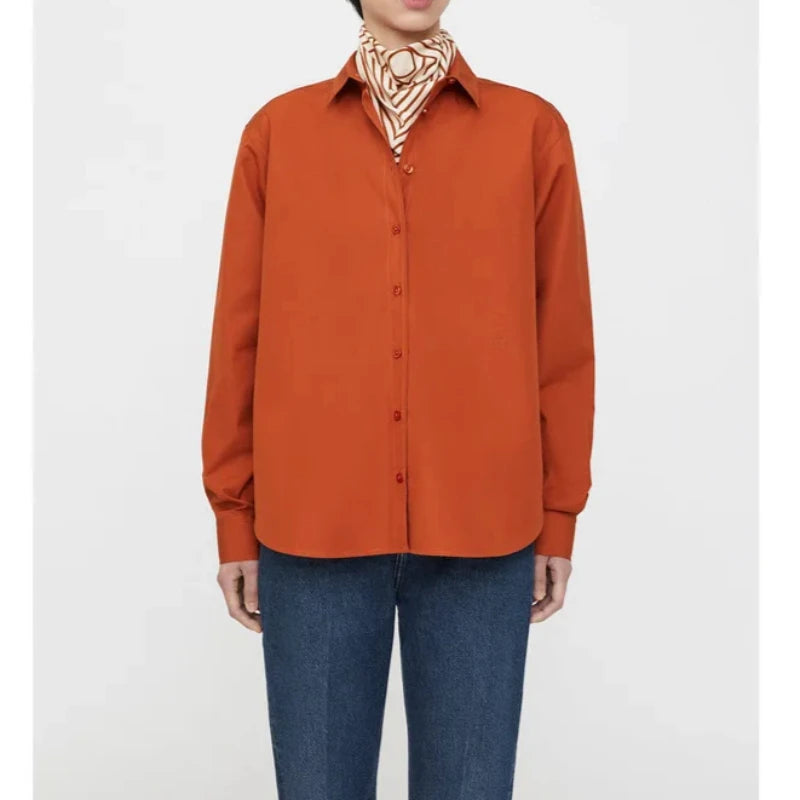 Women's Vertical Striped Shirt - Loose Long-Sleeve Button-Up Blouse with Asymmetric Hem, Office Commuter Style