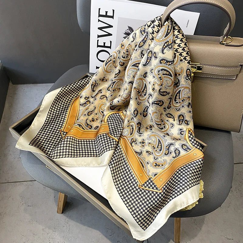 70 x 70 cm (27.6 x 27.6 in) Floral Satin-Look Polyester Square Scarf - Women's Headscarf, Hijab, Hair Band & Wrist Wrap