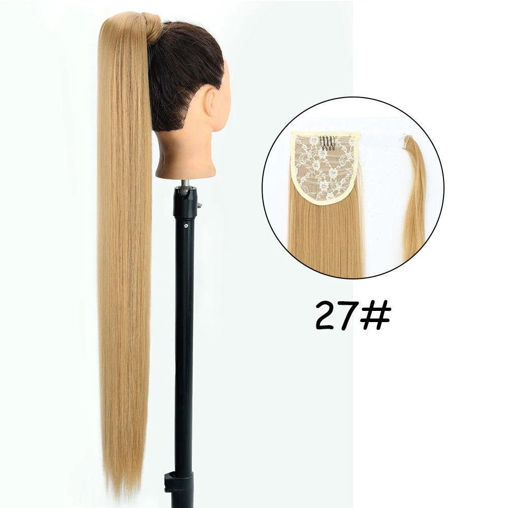 34-Inch (86 cm) Clip-In Synthetic Ponytail Hair Extension — Blonde Wrap-Around Long Straight Hairpiece