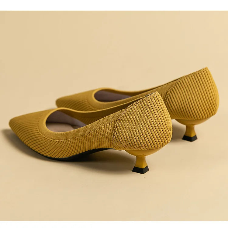 Women's Pointed-Toe Knit Slingback Pumps, Breathable Latex Insole & Anti-Slip Rubber Sole, 3.5 cm (1.38 in) Mid Heel