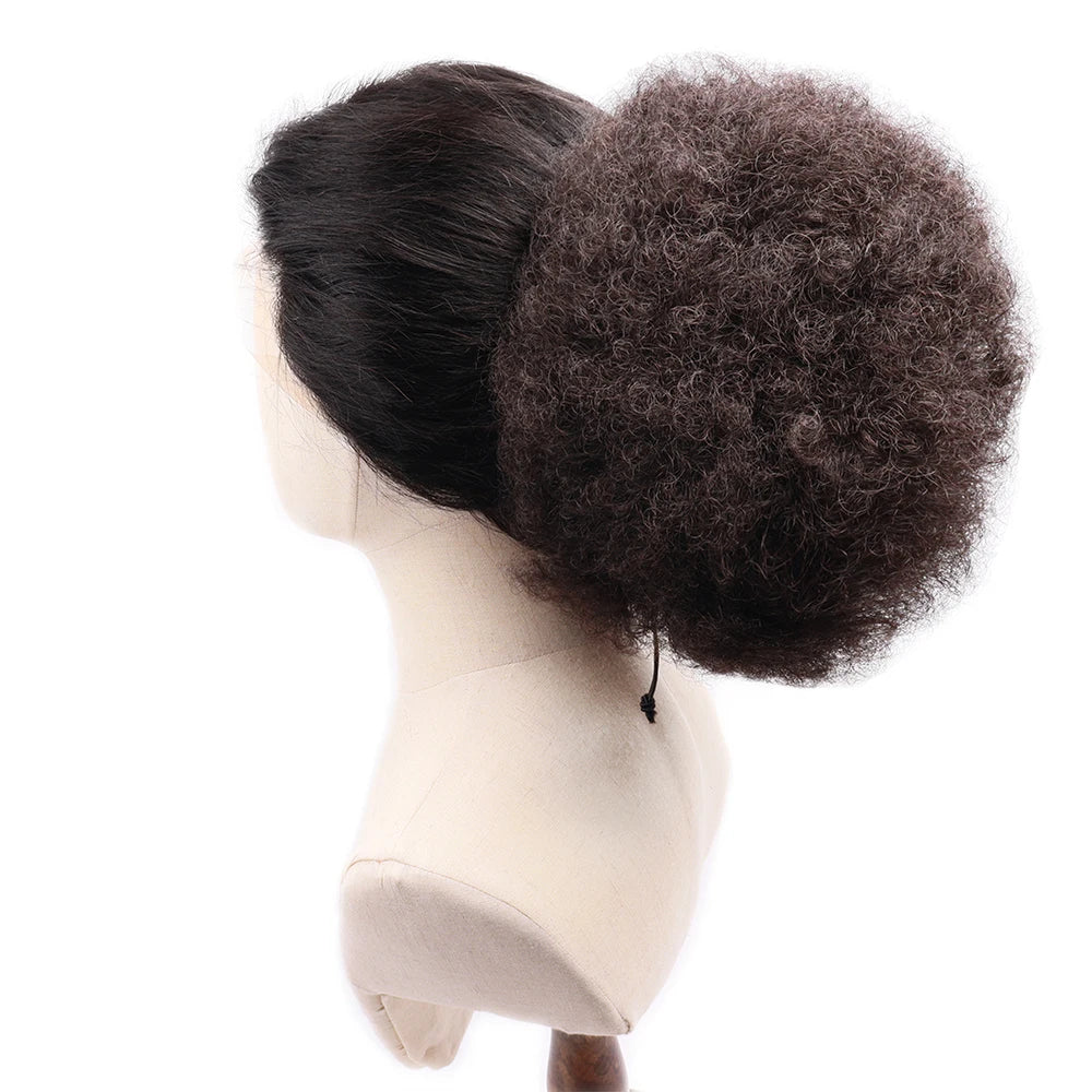 Large Afro Puff Clip-In Drawstring Ponytail - Heat-Resistant Synthetic Curly Hair Extension