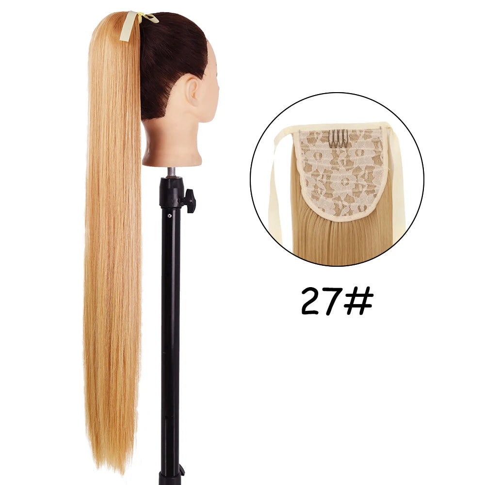 34-Inch (86 cm) Clip-In Synthetic Ponytail Hair Extension — Blonde Wrap-Around Long Straight Hairpiece