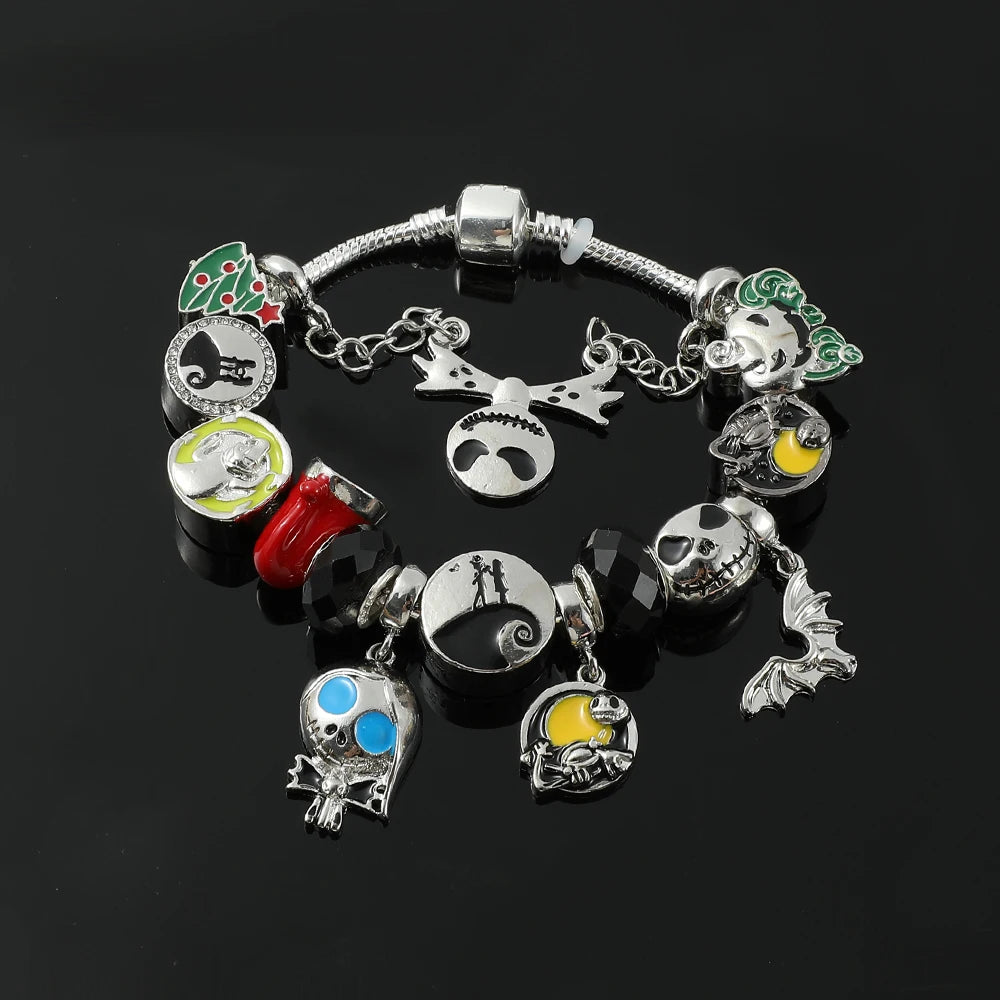 Disney The Nightmare Before Christmas Jack Skellington Charm Bracelet for Women Beaded Bangle