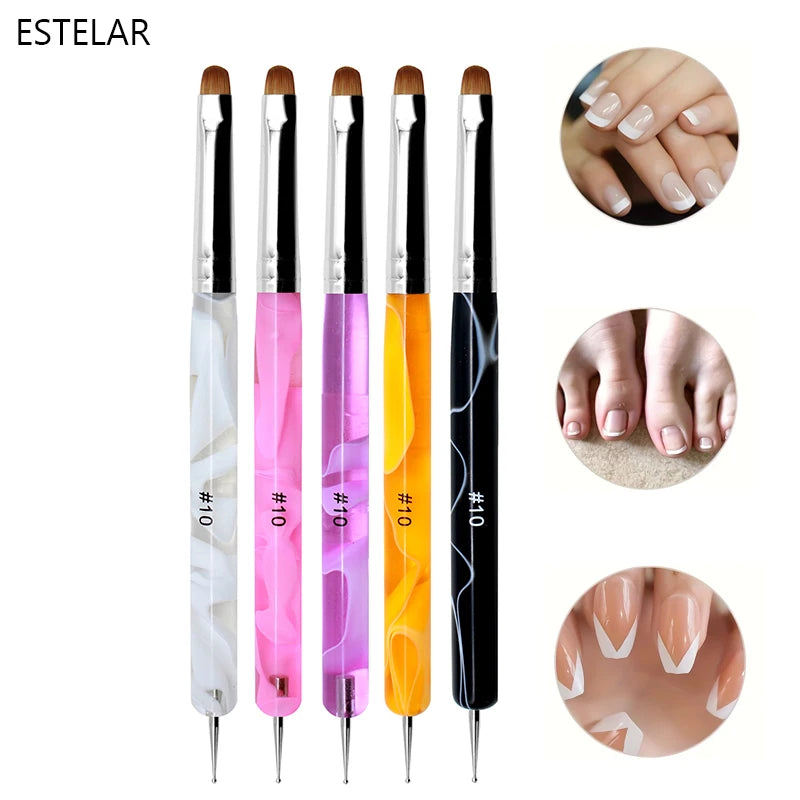 5-Piece Dual-Ended Nail Art Brush Set (Sizes 8–16) – Dotting Pens & Acrylic Gel Brushes for Manicure & Rhinestone Design