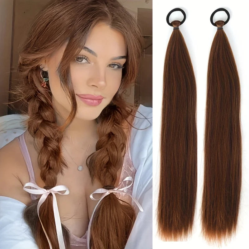 Heat-Resistant Synthetic Braidable Ponytail Extension - Straight Clip-In Hairpiece, Natural Look