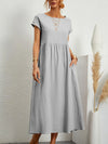 Women’s Vintage Cotton-Linen O-Neck Short Sleeve Maxi Dress – Casual Loose Pleated Summer Sundress