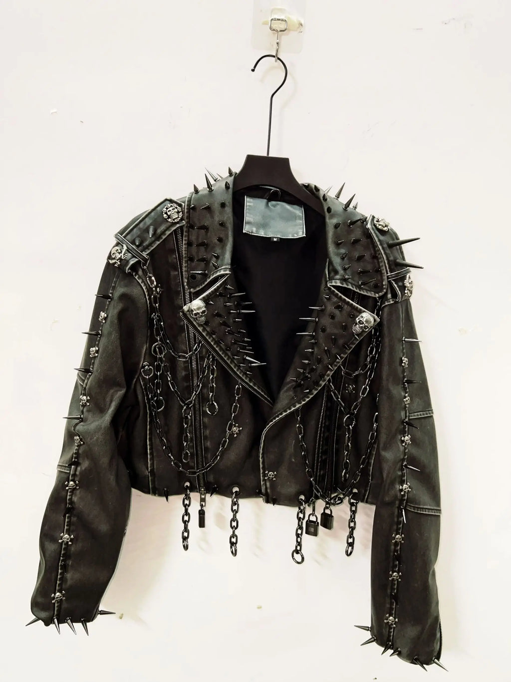 Women's Vintage Gothic Faux Leather Skull Jacket - Harajuku Y2K Punk Biker Coat with Rivets & Chains
