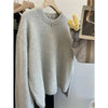 Vintage Grey V-Neck Knit Pullover Sweater for Women – Casual Loose Fit, Autumn/Winter