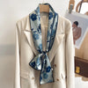 Women's Silk-Feel Printed Long Narrow Scarf 12 x 148 cm (4.7 x 58.3 in) - 50+ Colors | Headband & Shawl