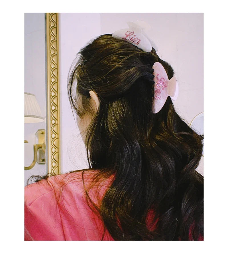 Personalized Letter Hair Clip - Handmade Custom Name Hair Claw Barrette with Rhinestones, 10cm x 4cm (3.94 in x 1.57 in)