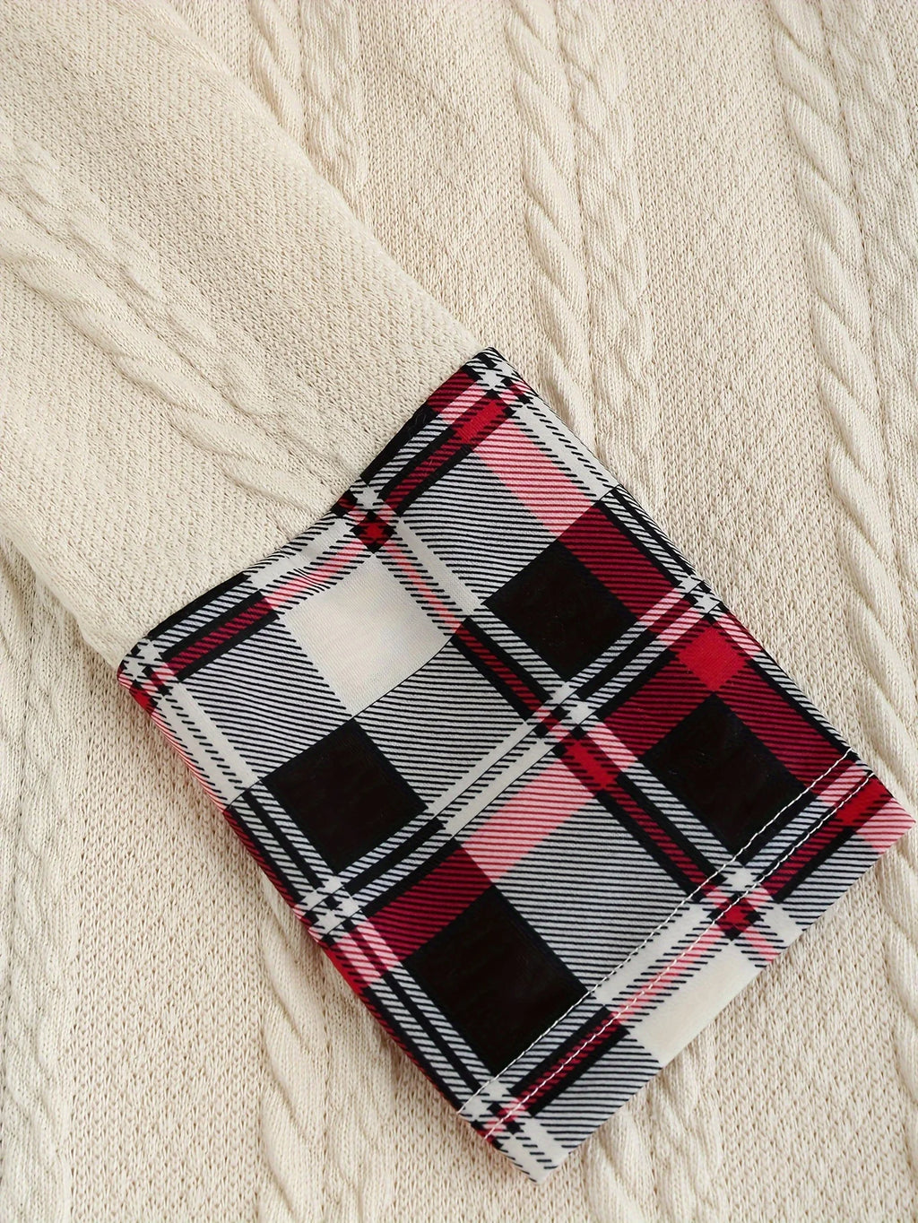 Women's Plaid Knitted Hooded A-Line Dress with Faux Buckle, High-Waist Long Sleeves