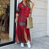 Women's Plaid Polo Shirt Dress — Ankle-Length Long Sleeve Button Front with Pockets, Loose Casual
