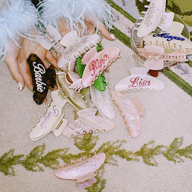 Personalized Letter Hair Clip - Handmade Custom Name Hair Claw Barrette with Rhinestones, 10cm x 4cm (3.94 in x 1.57 in)