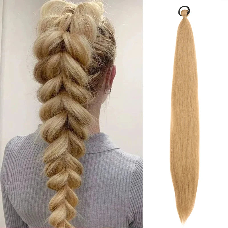 Women's Long Straight Ponytail Wig Extension - High-Temp Fiber, Festive & Braidable (1 Piece)