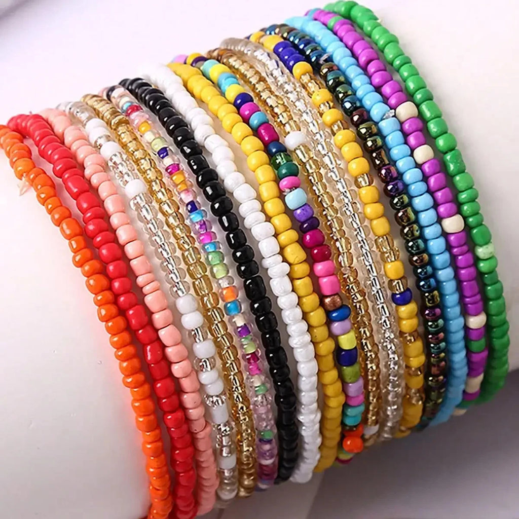 17-Pack Boho Elastic Beaded Bracelet Set – Colorful Stackable Stretch Bracelets for Women & Men