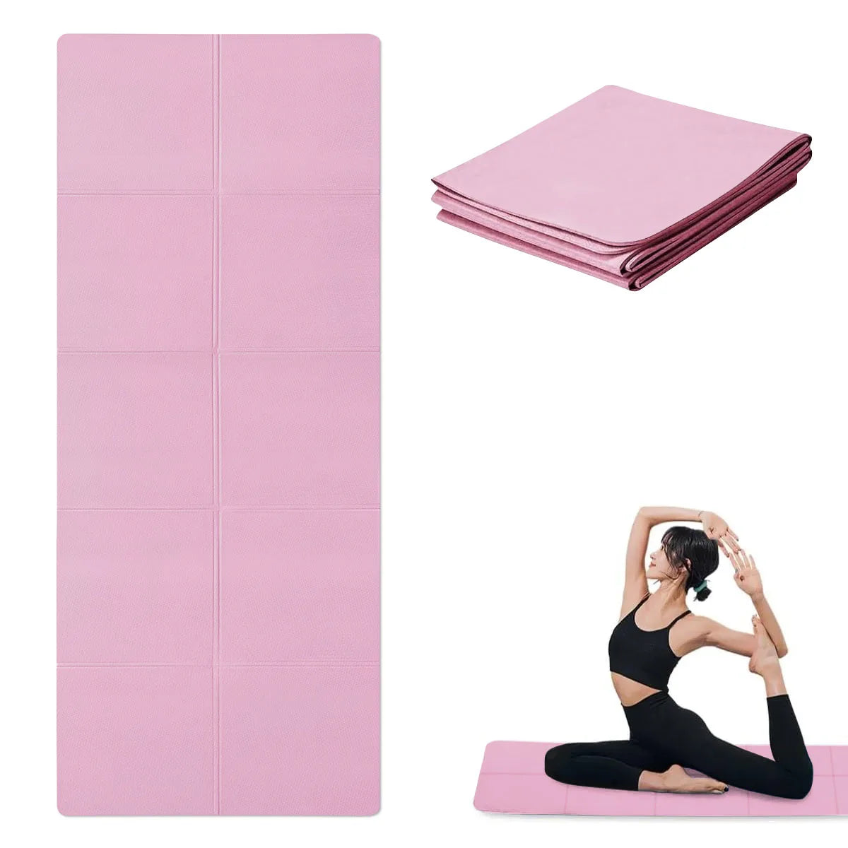 Eco-Friendly Pink Foldable EVA Yoga Mat 173 x 60 cm (68 x 24 in) – 3 / 4 / 6 mm Travel Pilates Exercise Mat