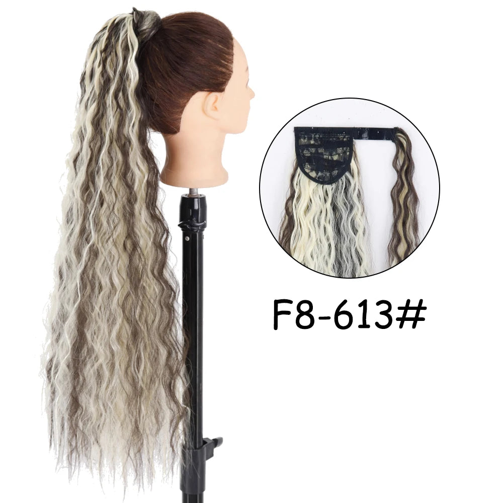 34-Inch (86 cm) Clip-In Synthetic Ponytail Hair Extension — Blonde Wrap-Around Long Straight Hairpiece