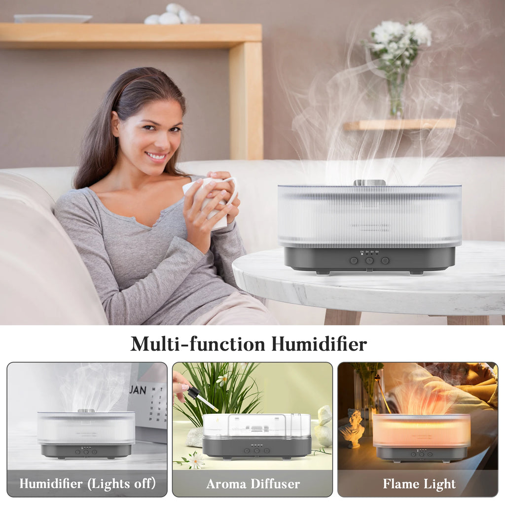 SEJOY Ultrasonic Cool Mist Humidifier & Aroma Diffuser — Portable Essential Oil Diffuser with LED Flame Lamp