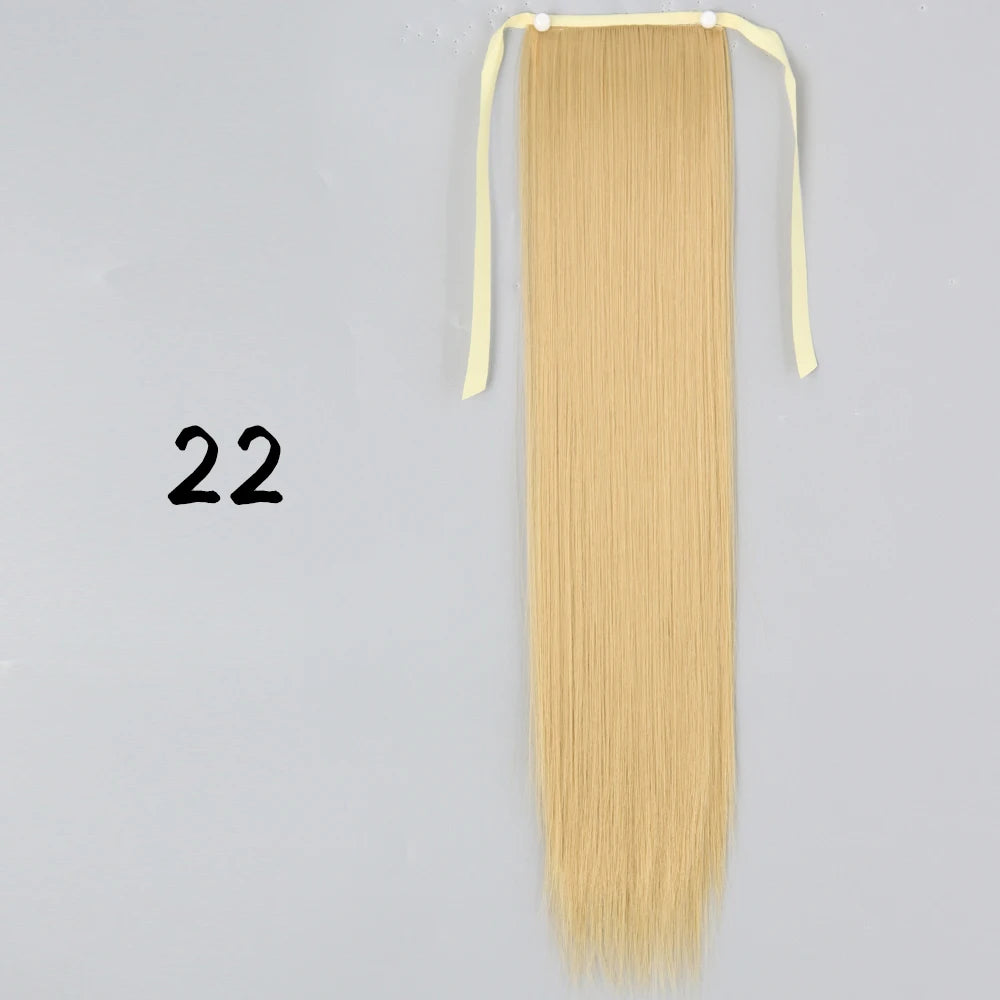 Wrap-Around Clip-In Ponytail Hair Extension 22-34 in (56-86 cm) Long Straight Heat-Resistant Synthetic Blonde Brown