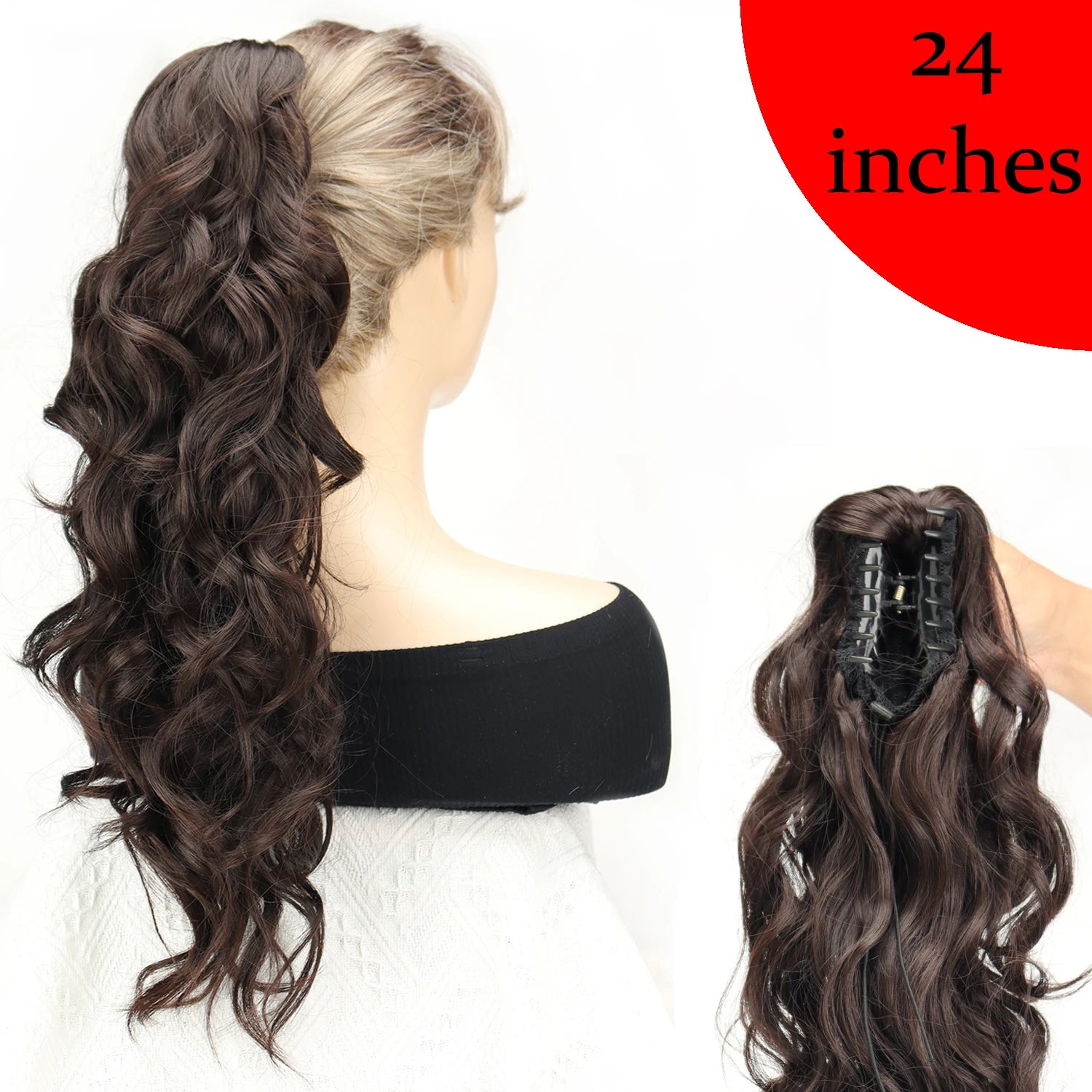 AZQUEEN 18-Inch (45 cm) Clip-In Wavy Ponytail Hair Extension - Heat-Resistant Synthetic, Layered Black/Brown