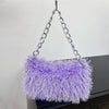 Faux Fur Shoulder Bag for Women – Plush Square Chain Underarm Clutch Evening Handbag