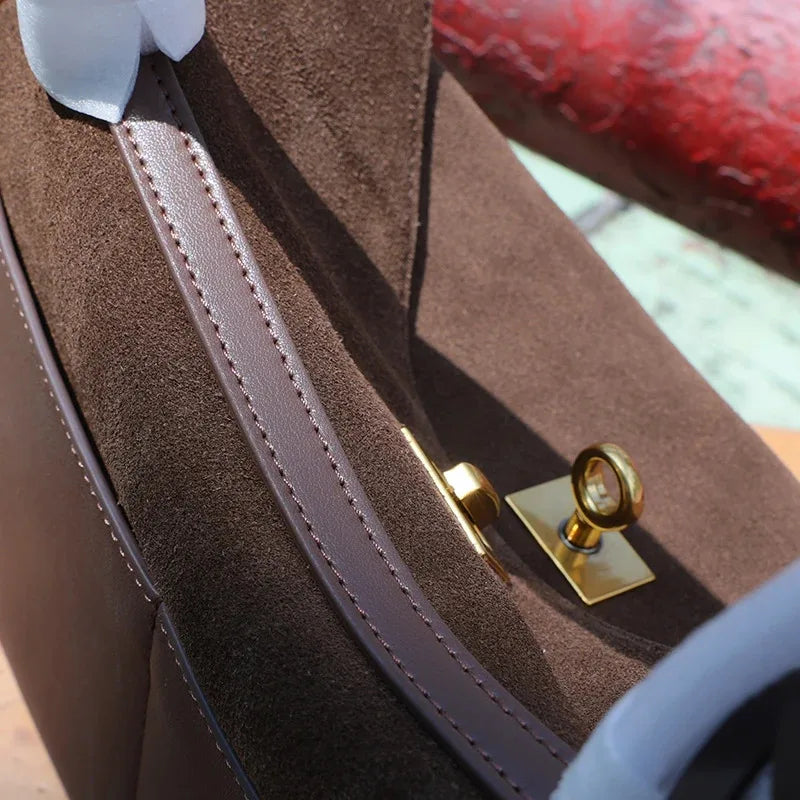 Suede Leather Tote Bag – Frosted Cowhide Large-Capacity Shoulder Kelly Bag for Autumn & Winter