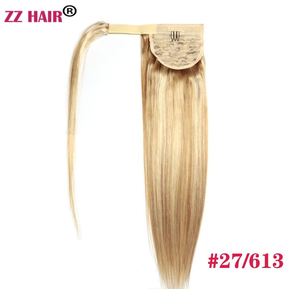 ZZHAIR 100% Human Remy Clip-In Wrap-Around Ponytail 16-26 in (40-66 cm) 140g Machine-Made Straight