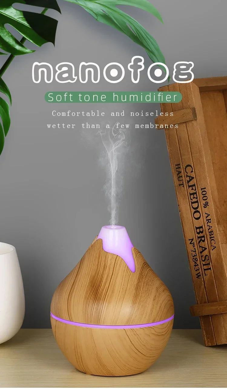 350ml (11.8 oz) Wood Grain Ultrasonic Essential Oil Diffuser & Humidifier, USB, Remote Control, 7-Color LED
