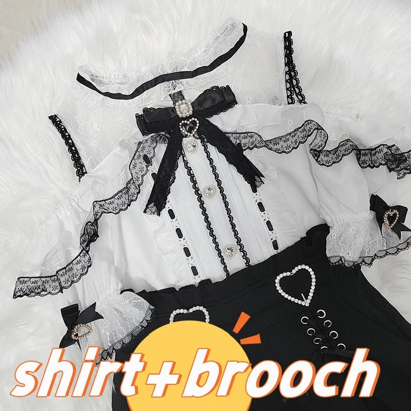 Kawaii Jirai Kei Lolita Y2K Japanese Style Blouse with Peter Pan Collar Long Sleeve Sweet Aesthetic Top for Women