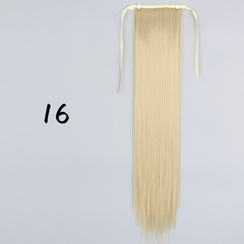 Wrap-Around Clip-In Ponytail Hair Extension 22-34 in (56-86 cm) Long Straight Heat-Resistant Synthetic Blonde Brown
