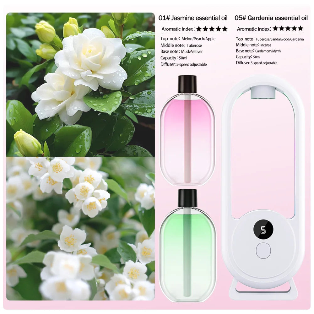 Rechargeable Portable Aroma Diffuser – Essential Oil Aromatherapy Air Freshener with 5 Timed Spray Modes