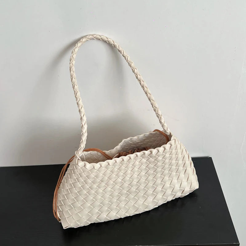 PU Hand-Woven Women's Bucket Shoulder Bag Vegetable Basket Sailboat Style Casual Vacation Handbag