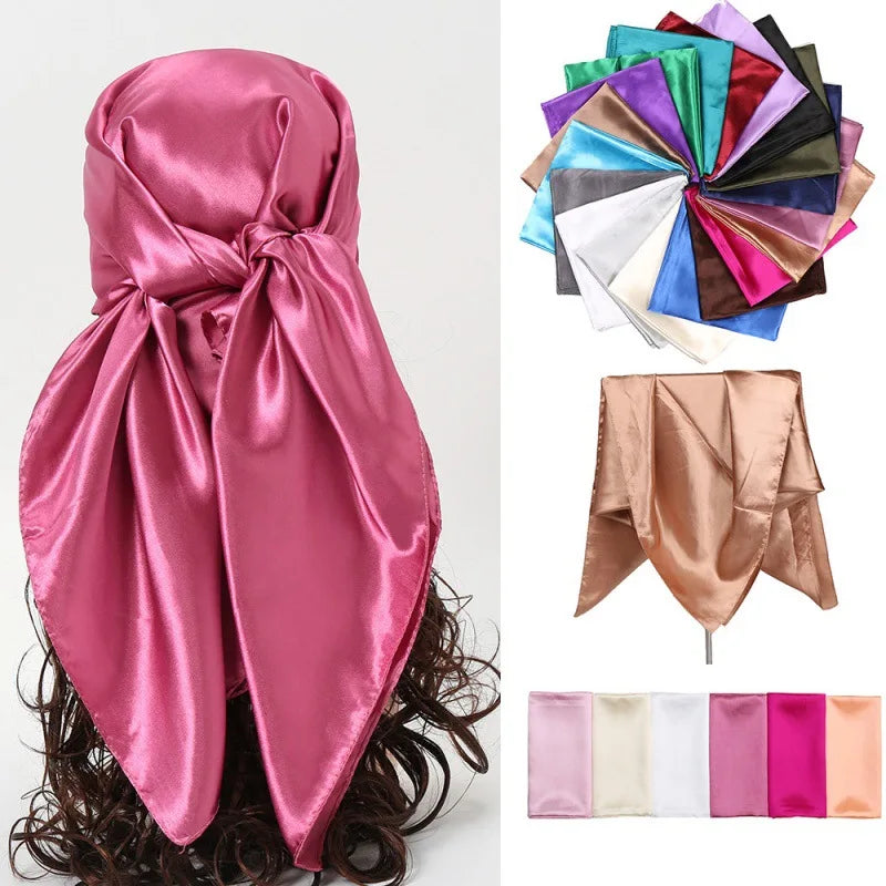 Silk Satin Square Scarf 90 x 90 cm (35.4 x 35.4 in) – Women’s Hijab Shawl Bandana Headscarf Foulard, 28 Colors