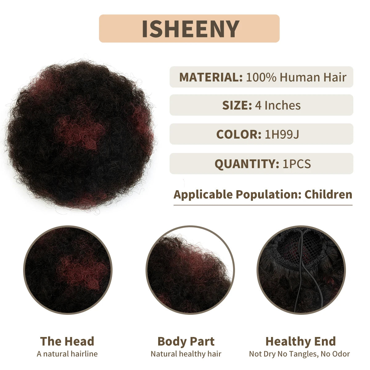 Kinky Curly Remy Human Hair Ponytail Afro Puff Drawstring Clip-In High Bun Updo Extension for Black Women