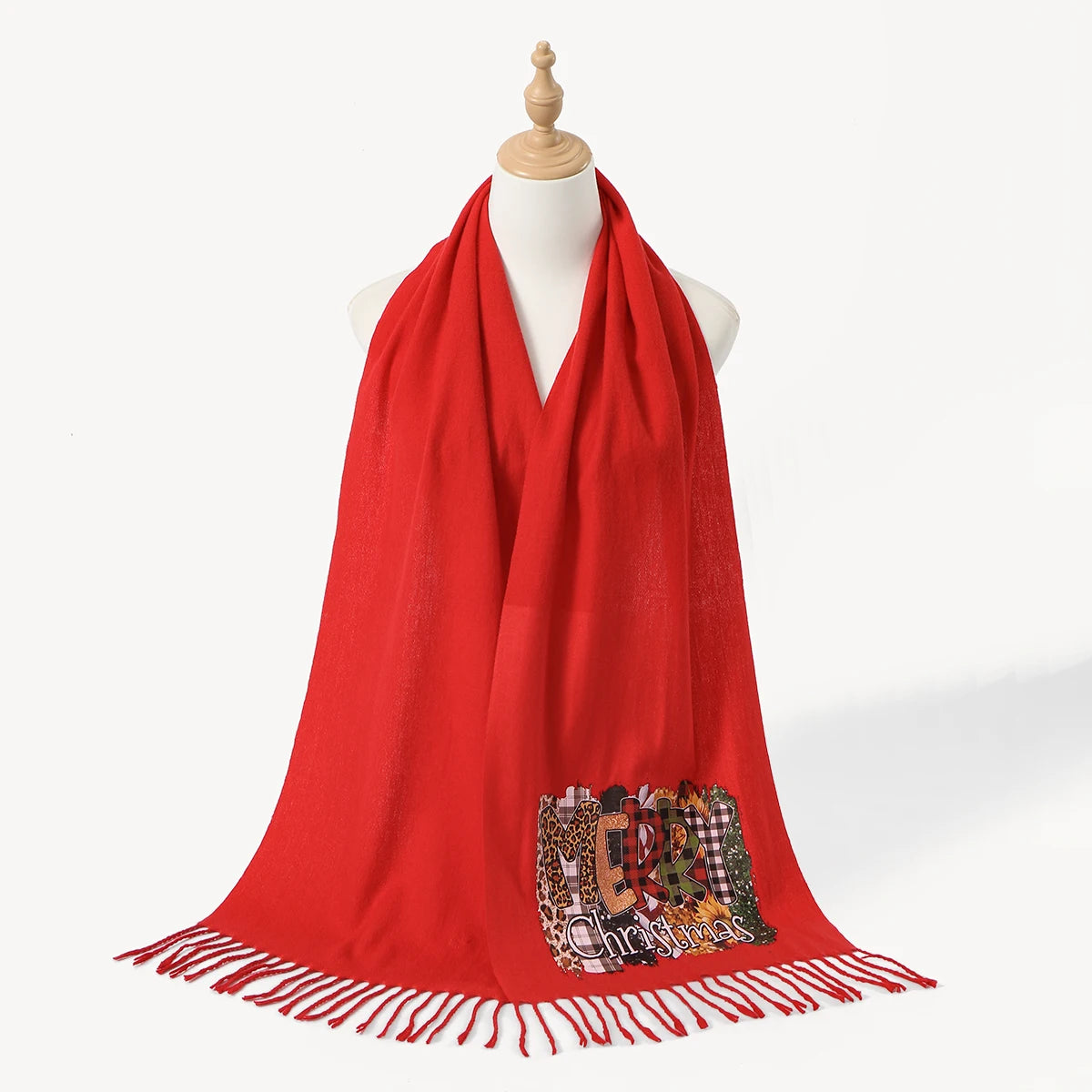 Red Cashmere Tassel Scarf Shawl Soft Winter Pashmina Wrap for Women