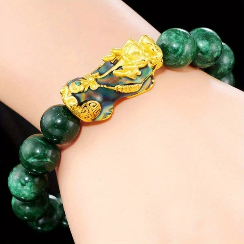 Pixiu Bracelet – Jade & Malachite Bead Wealth Amulet Wristband for Men & Women