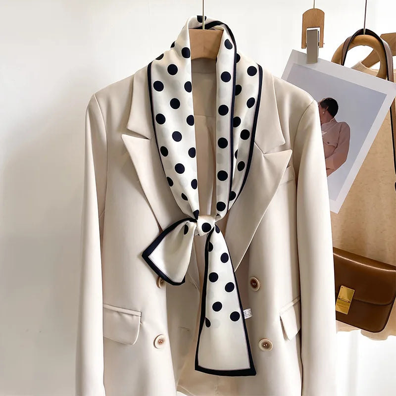 Women's Silk-Feel Printed Long Narrow Scarf 12 x 148 cm (4.7 x 58.3 in) - 50+ Colors | Headband & Shawl