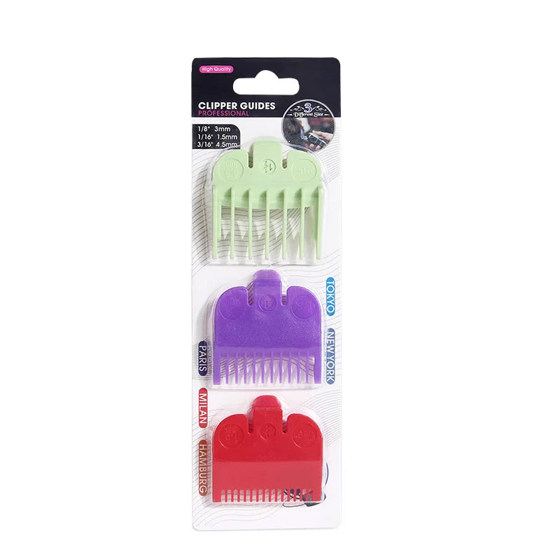 Universal Hair Clipper Guide Combs 1.5/3/4.5mm – Color-Coded Plastic Trimmer Guards (Green, Purple, Red)