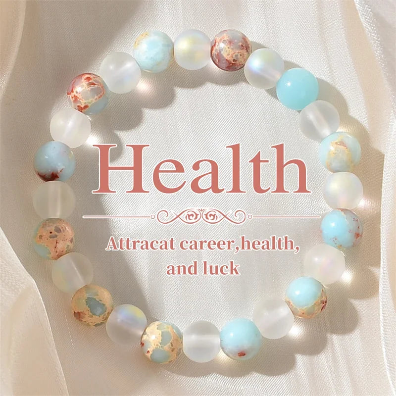 Aura Quartz & Ocean Sediment Bead Bracelet 8 mm (0.31 in) Unisex Crystal Jewelry for Abundance