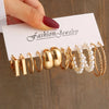 Gold Geometric Pearl Earrings Set — Vintage Metal Square & Round Dangle Studs for Women, Trendy Party Jewelry